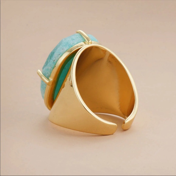 Gold Statement Ring with Turquoise Stone - Picture 2 of 4